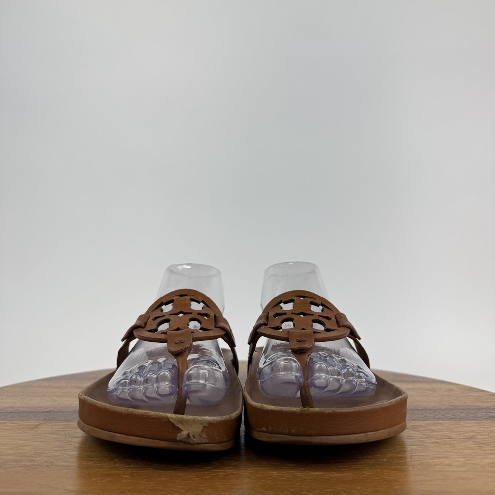 Womens Tory Burch‎ Miller Cloud Thong Brown Leather Comfort Sandals Size 8 M GUC - Picture 3 of 9